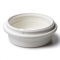 White Plastic Cylindrical Container with Concentric Rings on White Background