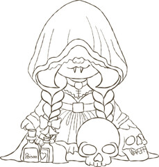 Vampire Cartoon Character with Skulls and Poison