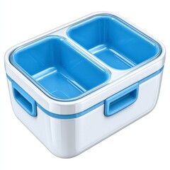 White Plastic Two Compartment Food Container with Light Blue Interior