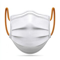 White Pleated Face Mask with Orange Ear Loops on White Background