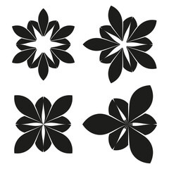 Petal symbol icon. Abstract flower vector. Decorative floral shape. Black white graphic.