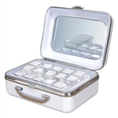 White Portable Makeup Case with Mirror and Compartments