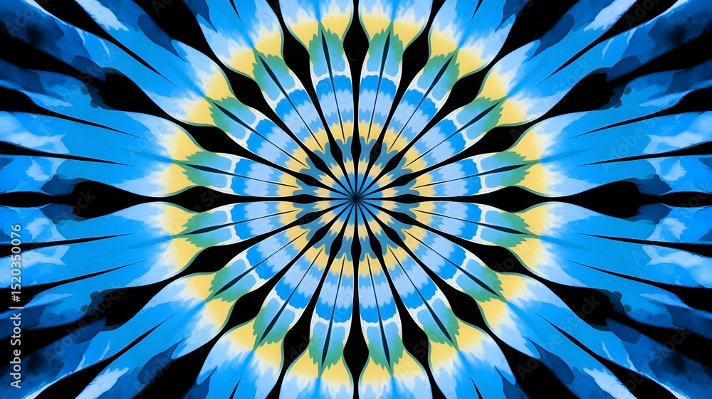 Poster kaleidoscope design: abstract blue and yellow pattern - colorful background texture