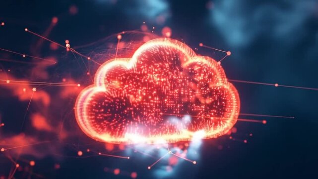 Abstract cloud computing network with digital connections symbolizing data flow