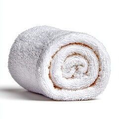 White Rolled Cotton Towel on White Background