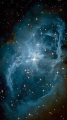 Beautiful blue nebula illuminated by countless stars in the vastness of outer space