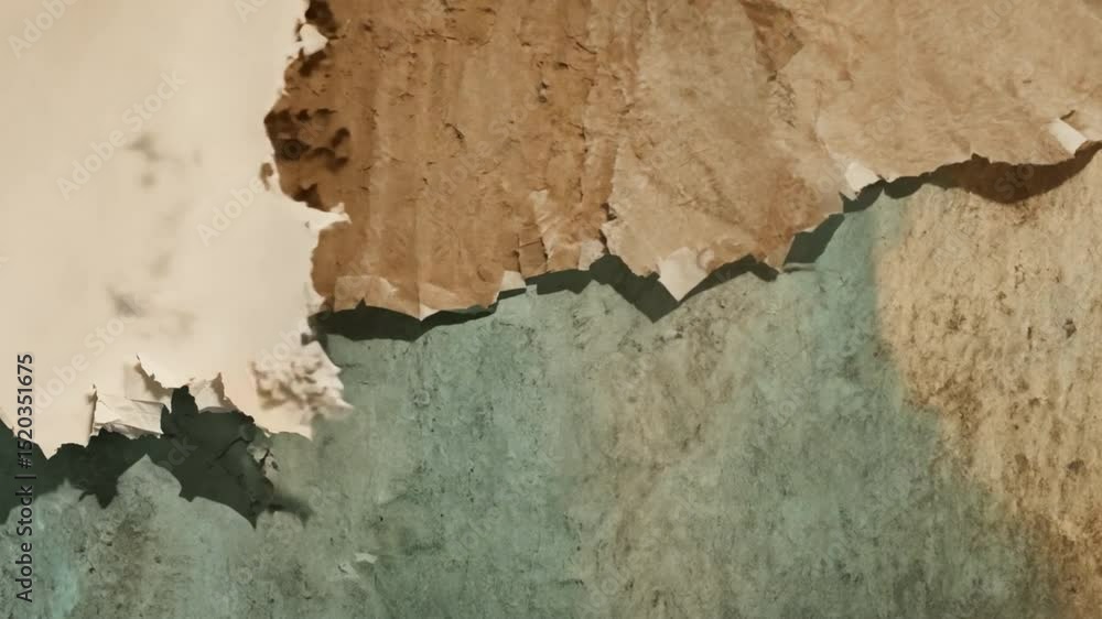Poster textured paper layers an abstract composition of colors and patterns with peeling edges, showcasing 