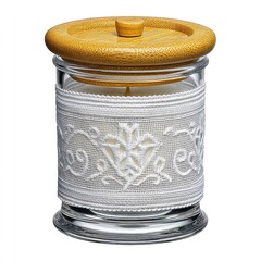 White Scented Candle in Etched Glass Jar with Wooden Lid