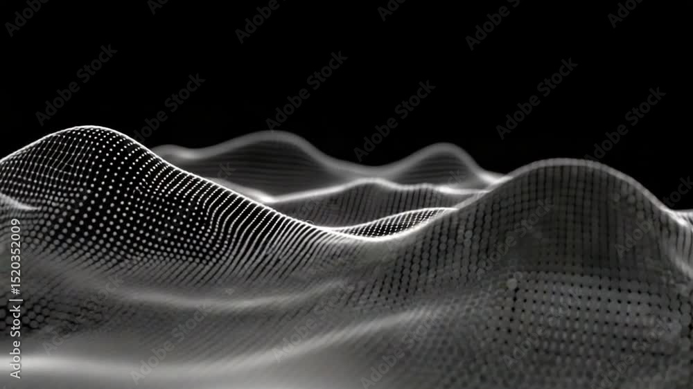 Poster abstract wave particle surface on black background - conceptual technology
