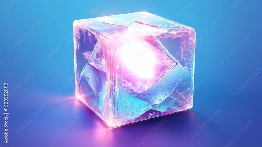 Aufkleber abstract glowing ice cube animation with dynamic light and reflections, studio shot