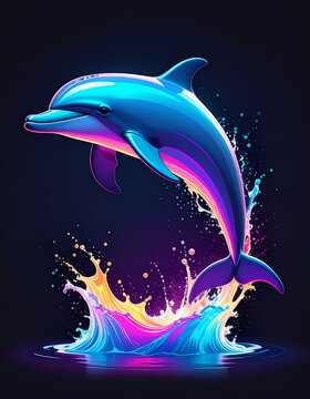 Golfinho Neon - Arte Vetorial Decorativa