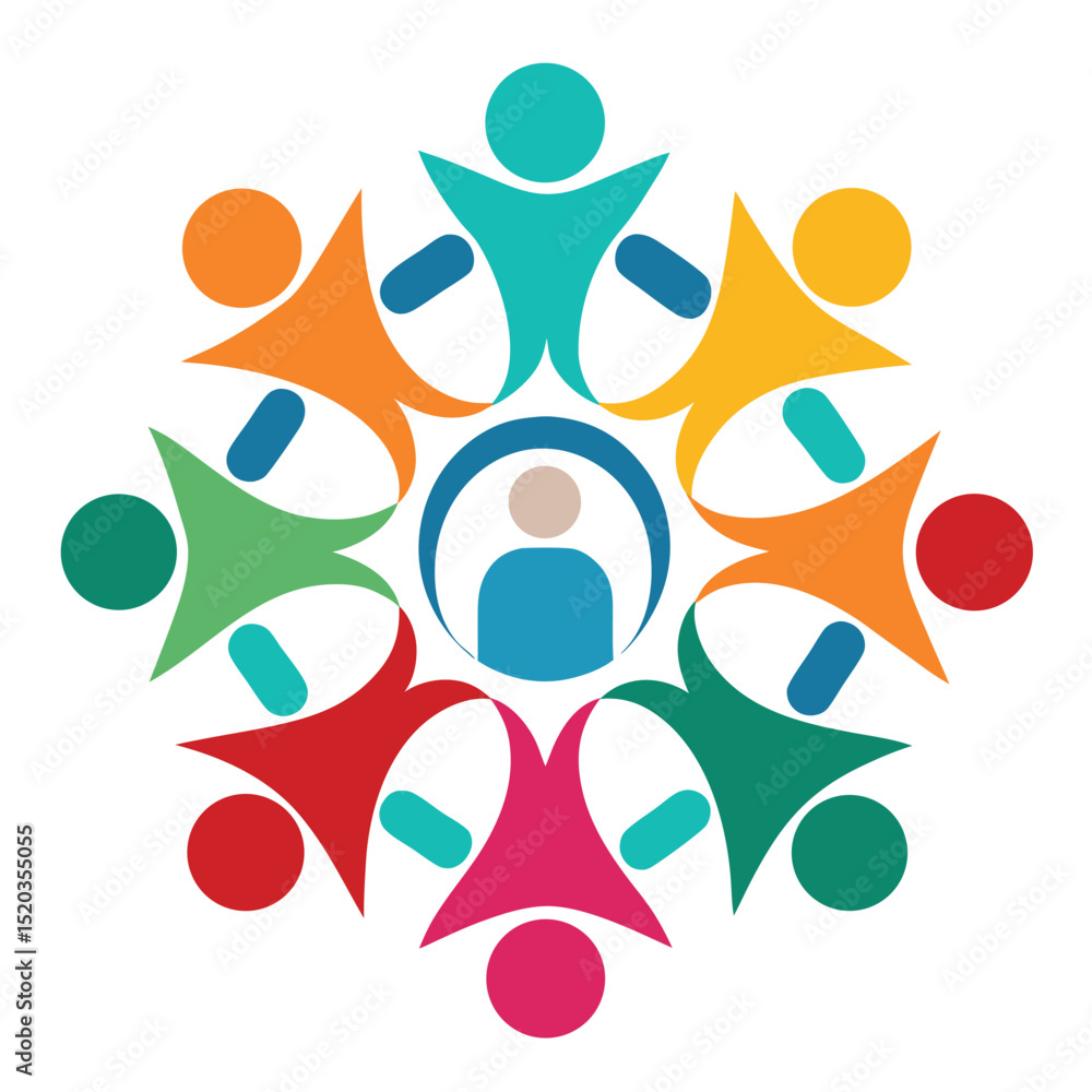 Poster colorful abstract representation of teamwork community unity and collaboration on white