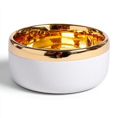 White Speckled Ceramic Bowl with Gold Inner Rim