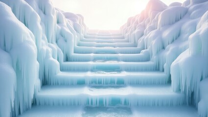 Fototapeta premium Frozen ice steps winter wonderland scene