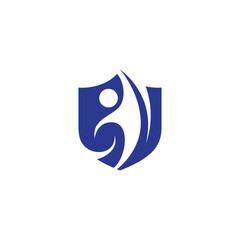 shield logo with combination of abstract people reaching out in flat design style