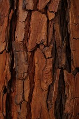 Close-up view of deeply textured, cracked, and rugged brown tree bark showcasing natural patterns and rough surface