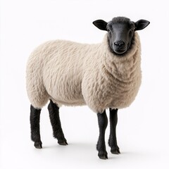 Fototapeta premium Fluffy Wool Sheep with Black Face in Rural Farm Scene for Sustainable Agriculture and Livestock Care