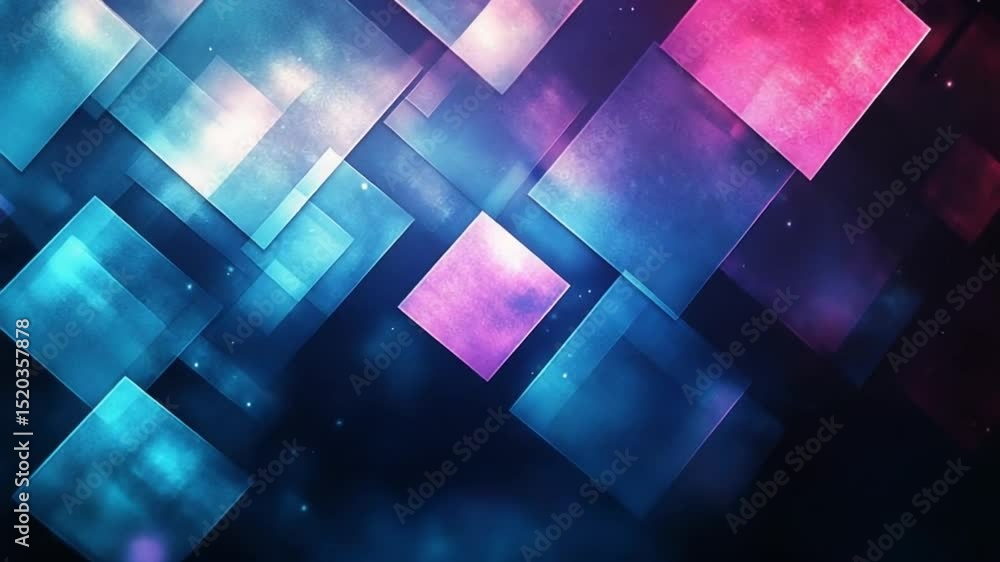 Poster abstract dynamic geometric pattern with glowing pink and blue light rays animation