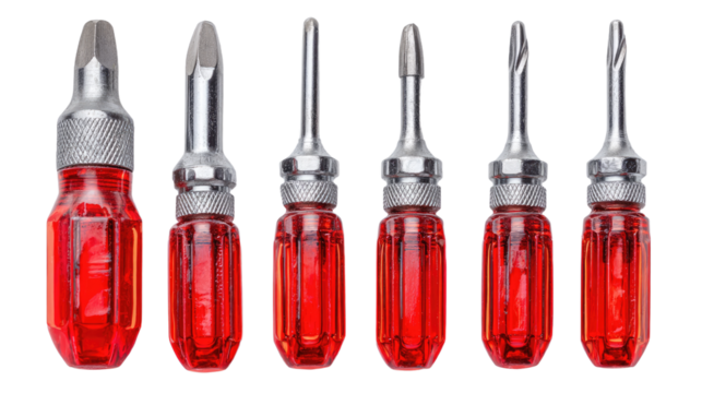 Set of Six RedHandled Screwdrivers with Varied Bits