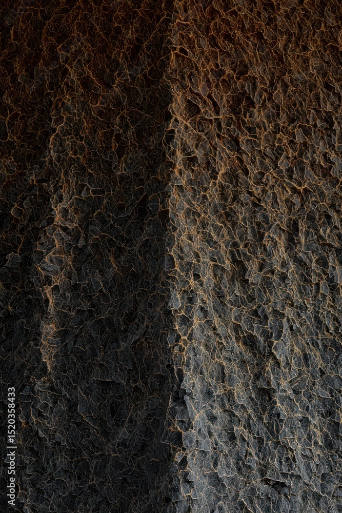 Poster close-up of rough textured natural rock surface with complex cracks and shadows creating depth and c