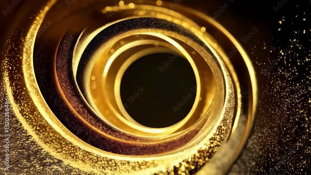 Poster golden light particles flowing in a vortex around a dark void background, elegant and shimmering eff