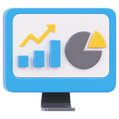 business graph on laptop business graph with arrow 3d render icon in cartoon plastic style minimal...