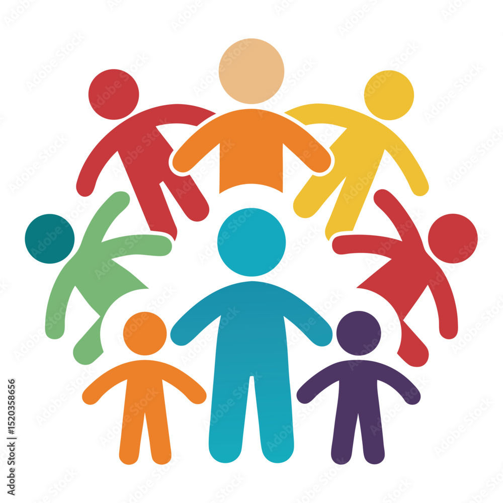 Poster diverse group of people forming a circle representing community and unity