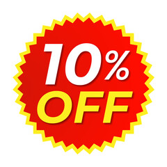 10% Off Sale Red and Yellow Shape PNG for Discount Design, Bright Red and Yellow 10% Off PNG Transparent Background, 10% Off Sticker PNG in Red Yellow for Promotions & Marketing