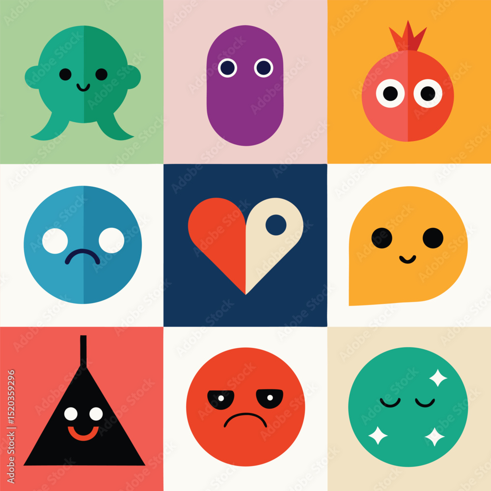Aufkleber geometric character emotions abstract vector illustration displaying various feelings and moods