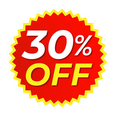 30% Off Sale Red and Yellow Shape PNG for Discount Design, Bright Red and Yellow 30% Off PNG Transparent Background, 30% Off Sticker PNG in Red Yellow for Promotions & Marketing