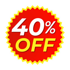 40% Off Sale Red and Yellow Shape PNG for Discount Design, Bright Red and Yellow 40% Off PNG Transparent Background, 40% Off Sticker PNG in Red Yellow for Promotions & Marketing