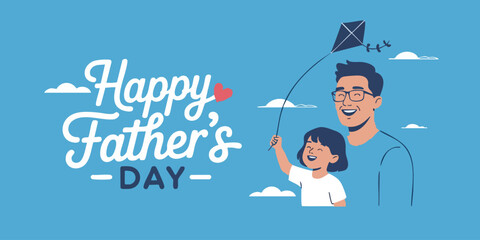 Minimalist Father's Day Illustration with Greeting Text and Cartoon Man on Light Blue Background