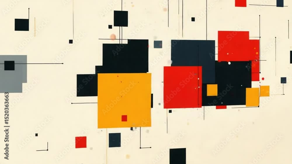 Poster abstract geometric animation with colorful squares, lines and minimalist design