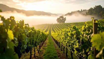 Naklejka premium Serene Vineyard at Sunrise