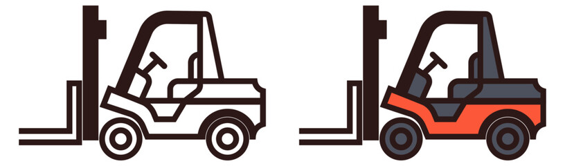 Forklift Truck Icon Set in Outline and Color