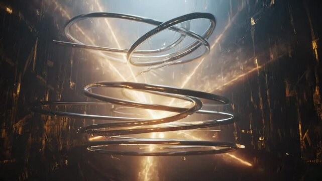 Rings of light and charged beams swirl in darkness, imitating high-energy collisions with bursts of color and electric effects &mdash; loop-ready cinematic science scene.