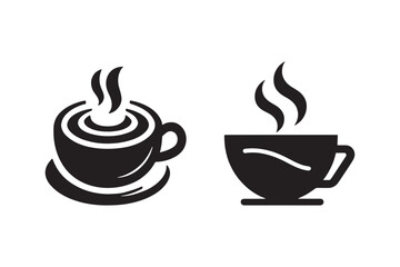 Coffee Cup Silhouette Icons Vector Art of Steaming Beverage Mugs