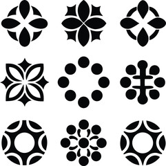 Vector shapes set of nine unique black silhouette designs with transparency