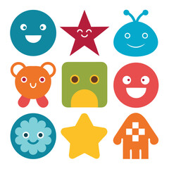 Whimsical and playful collection of illustrated cartoon characters on a clean white background