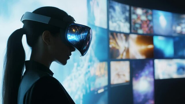 Immersive virtual reality experience with futuristic digital interface - Powered by Adobe
