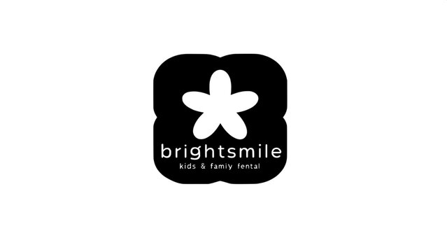 "Minimalist dental logo for children and families: central teal-green smile graphic with a bright white five-pointed star above. Brand name 'BrightSmile' in bold, modern font above and below the smile - Powered by Adobe