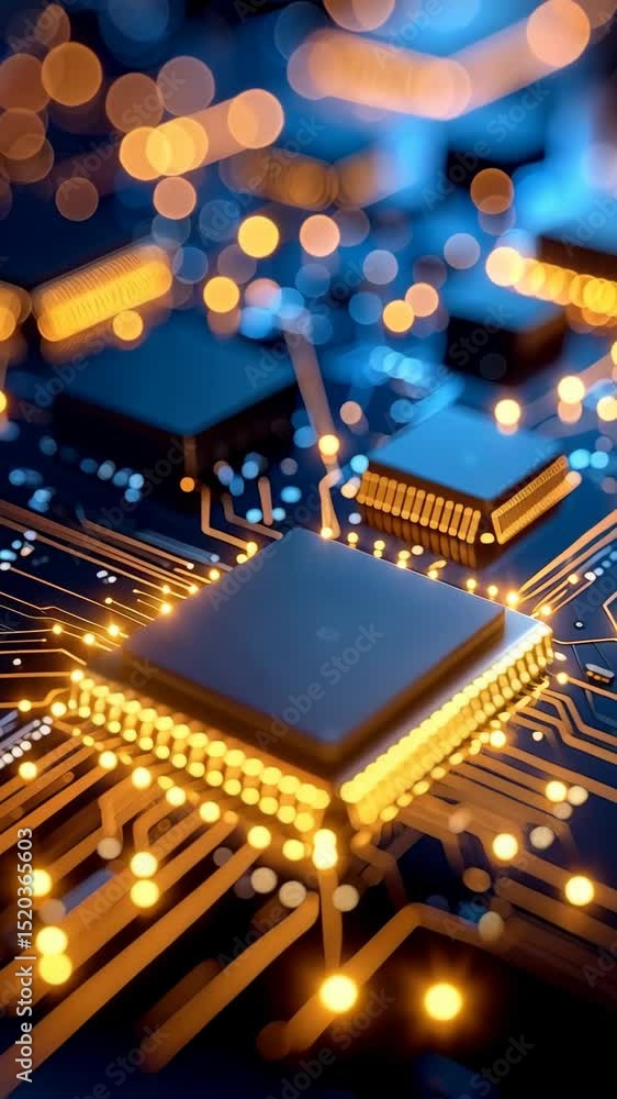 Aufkleber close-up of a complex motherboard circuit with glowing nodes and intricate circuitry, representing d