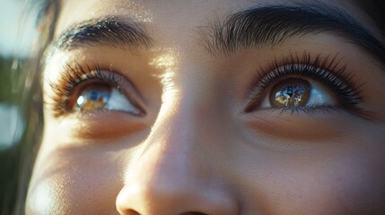Close up of a woman's eyes and smile emphasizing the importance of eye contact and a genuine smile in social interactions