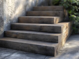 Rustic Wooden Stairs Design. Outdoor Pathway with Natural Wood Texture for Home Landscaping and Decor