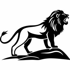 Roaring lion vector illustration black and white silhouette design for logo and graphic design projects with pride