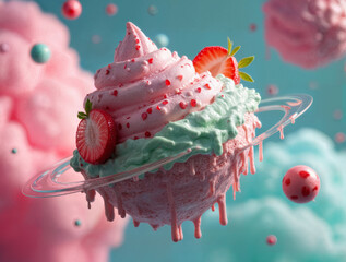 Melting Ice Cream Planet with Candy Satellites