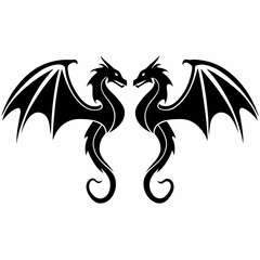 Two dragon silhouette vector graphic design fantasy mythical creature tattoo style clip art illustration art