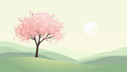 Pink flower tree in serene landscape