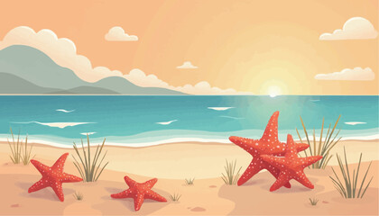 Starfish on a Beach at Sunset