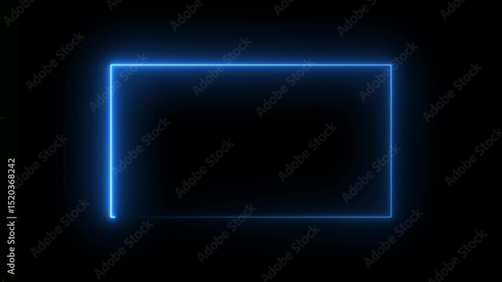 Poster glowing neon light frame rectangle loading icon background in 4k video. abstract glowing neon light 